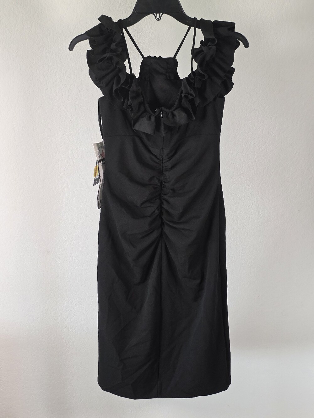 Xscape NWT Black Ruffle Strappy Ruched Cocktail Dress Size 8 $219 - Picture 10 of 11